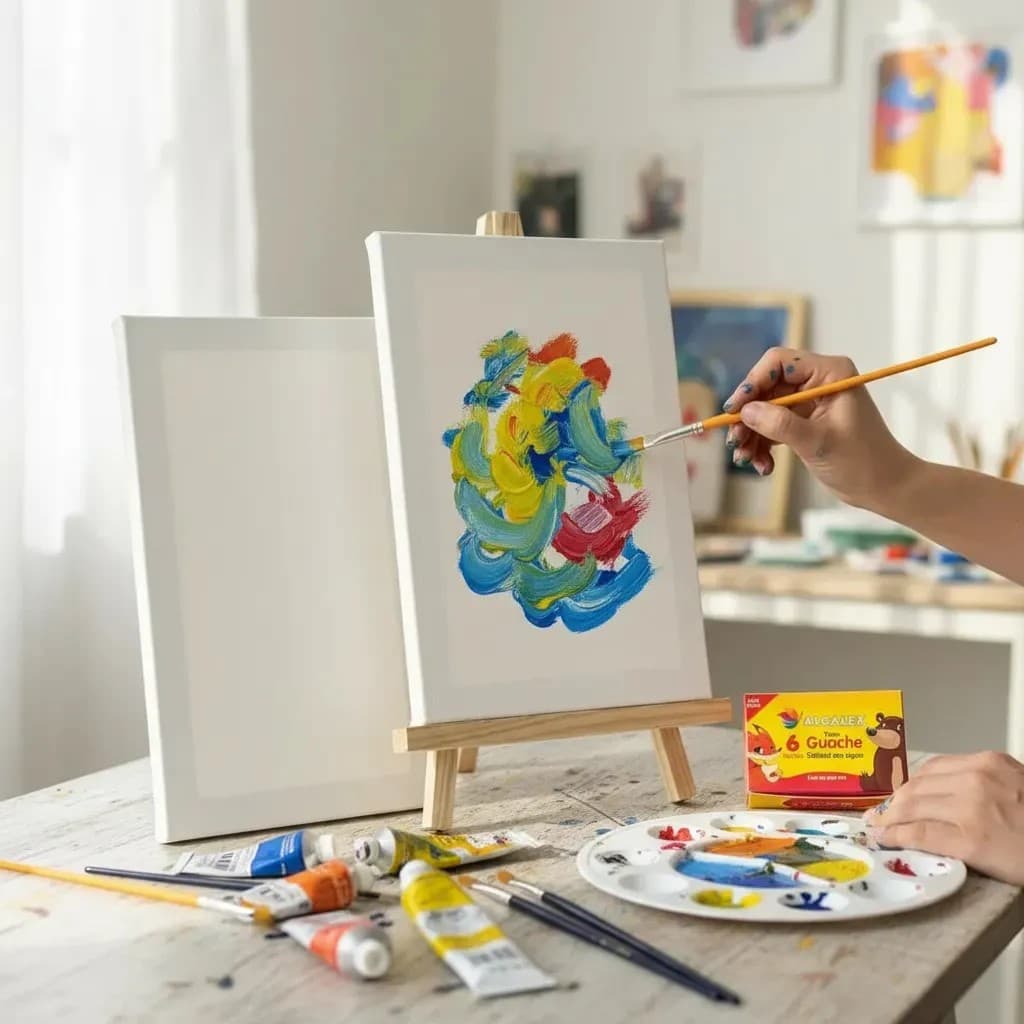 Kit de pintura infantil com tela e guache